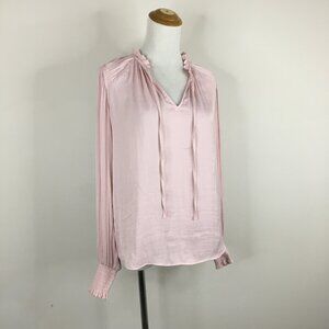 RACHEL ROY Pink Tie Collar Shirred/Ruffle Cuff Long Sleeve Blouse Shirt